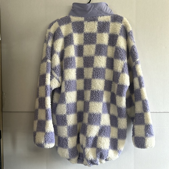 SO Purple and White Checkered Fleece Quarter Zip Collared Sweater womens size XL - Picture 6 of 6